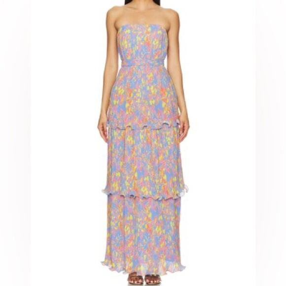 AMUR Laine Tiered Gown Strapless Painted Scaevola Women’s Sz 2